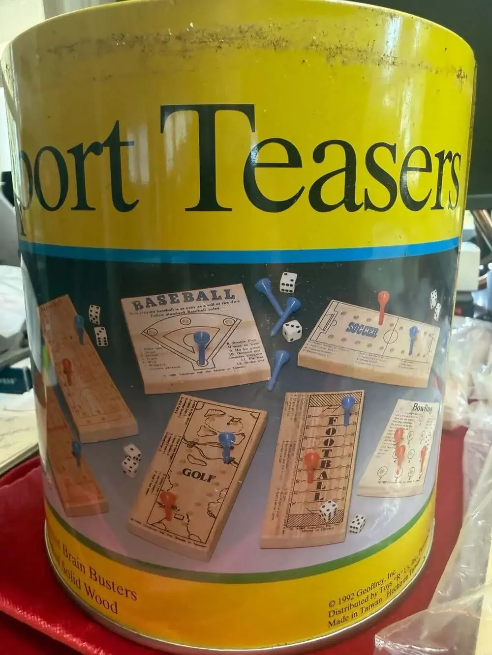 Vintage 1990 Sport Teasers 7 Wood Peg Games in Tin by Cardinal Industries(d)